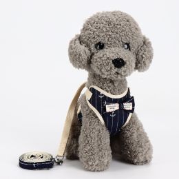 Dog Breathable Mesh Harness with Leash Pet Walking Harness with Cute Bows Adjustable Training Vest (Color: Blue, Size: M)