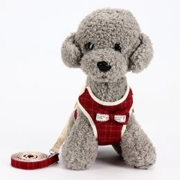 Dog Breathable Mesh Harness with Leash Pet Walking Harness with Cute Bows Adjustable Training Vest (Color: Red, Size: M)