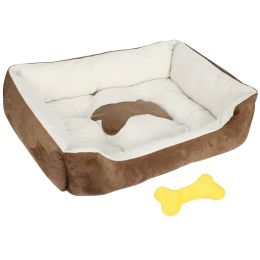 Pet Dog Bed Soft Warm Fleece Puppy Cat Bed Dog Cozy Nest Sofa Bed Cushion Mat L Size (Color: Brown, Size: L)