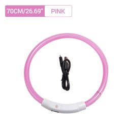 PET LED LIGHT-UP Glow-in-the-dark USB RECHARGEABLE COLLAR Dog Night Safety Flash (Color: Pink)