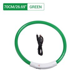 PET LED LIGHT-UP Glow-in-the-dark USB RECHARGEABLE COLLAR Dog Night Safety Flash (Color: Green)