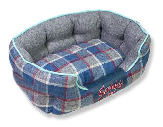 Touchdog Â® 'Archi-Checked' Designer Plaid Oval Dog Bed (Color: Blue, Size: Large)