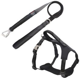 Pet Life Â® 'Geo-prene' 2-in-1 Shock Absorbing Neoprene Padded Reflective Dog Leash and Harness (Color: Black, Size: Medium)