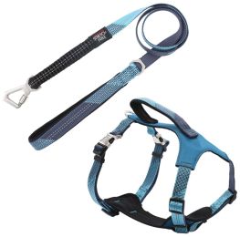 Pet Life Â® 'Geo-prene' 2-in-1 Shock Absorbing Neoprene Padded Reflective Dog Leash and Harness (Color: Blue, Size: Large)