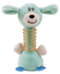 Pet Life Â® Totty-Chew' Plush and Rubber Squeaking Newborn Teething Cat and Dog Toy (Color: Blue)