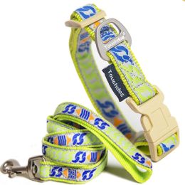 Touchdog Â® 'Chain Printed' Tough Stitched Embroidered Collar and Leash (Color: yellow, Size: Small)