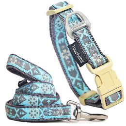 Touchdog Â® 'Shape Patterned' Tough Stitched Embroidered Collar and Leash (Color: Blue, Size: Small)