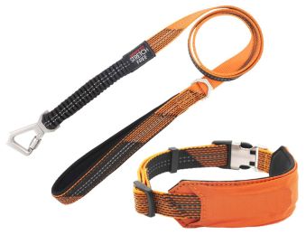 Pet Life Â® 'Geo-prene' 2-in-1 Shock Absorbing Neoprene Padded Reflective Dog Leash and Collar (Color: Orange, Size: Small)