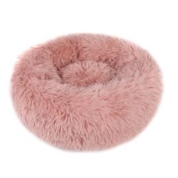 Small Large Pet Dog Puppy Cat Calming Bed Cozy Warm Plush Sleeping Mat Kennel, Round (Color: Pink, Size: 20in)