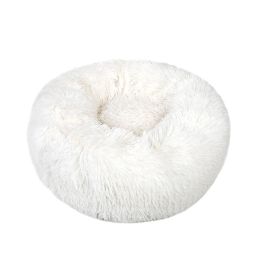 Small Large Pet Dog Puppy Cat Calming Bed Cozy Warm Plush Sleeping Mat Kennel, Round (Color: White, Size: 16in)