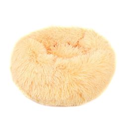 Small Large Pet Dog Puppy Cat Calming Bed Cozy Warm Plush Sleeping Mat Kennel, Round (Color: Apricot, Size: 20in)